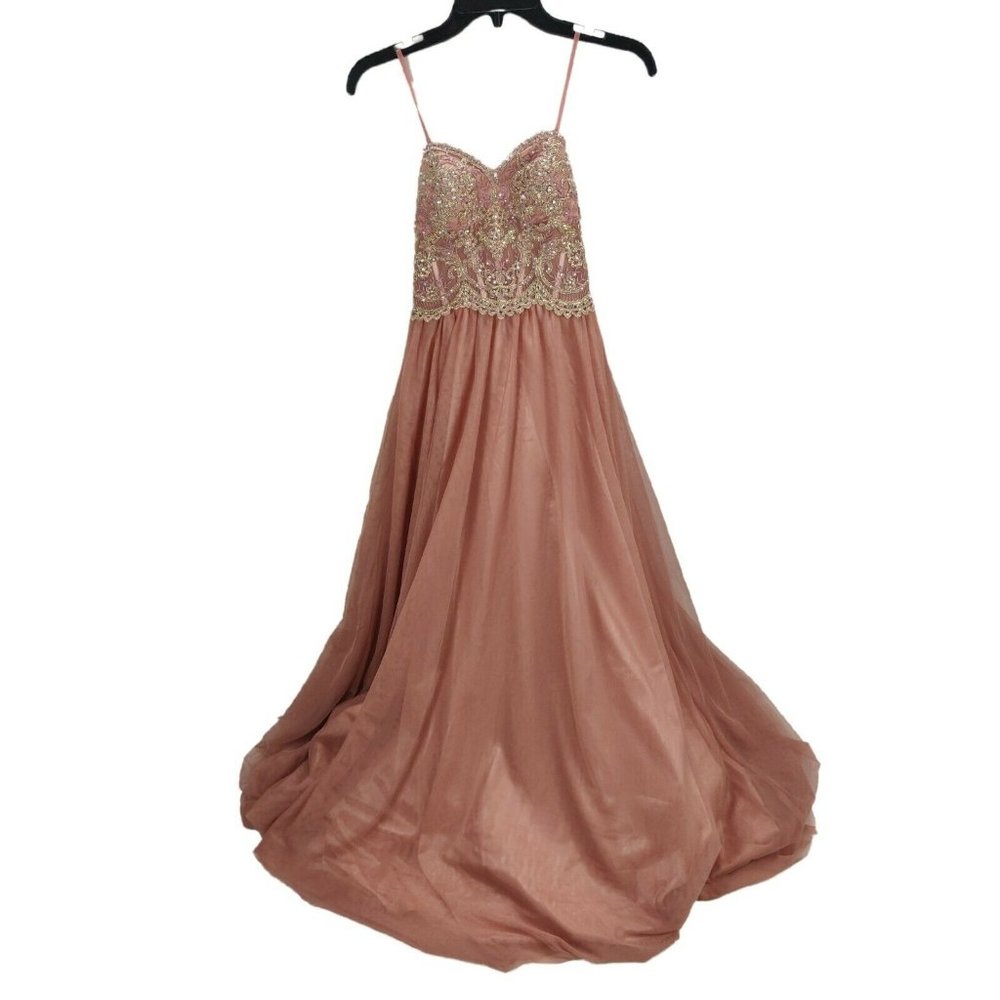Blondie Nites Juniors Size 0 Pink Strapless Mesh - Picture 5 of 16